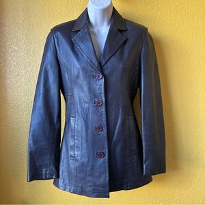 Vintage Vera Pelle Dark Brown Italian Leather Blazer Jacket Coat Made in Italy